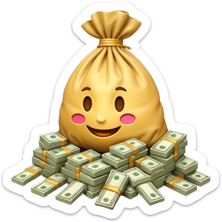 Luxury 3D emoji, overflowing money bag, stacks of cash, premium lighting, rich glossy look, ultra clean, transparent background


 sticker