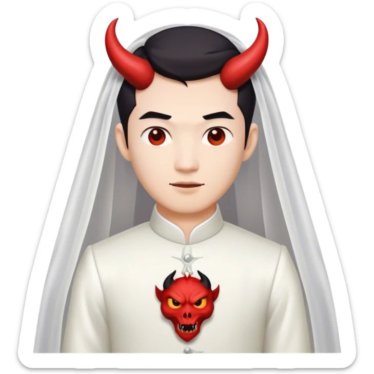 an asian male bride with the face of devil in wedding dress sticker