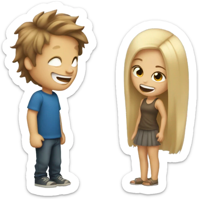brown hair girl laughing and blonde hair boy is crying  sticker