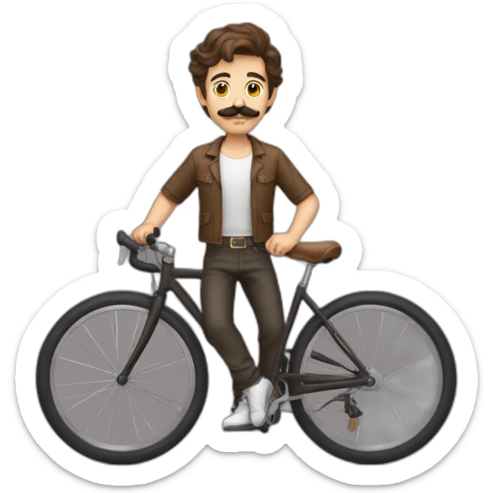 young Man with handlebar moustache on a bike,brown hair and brown moustache sticker