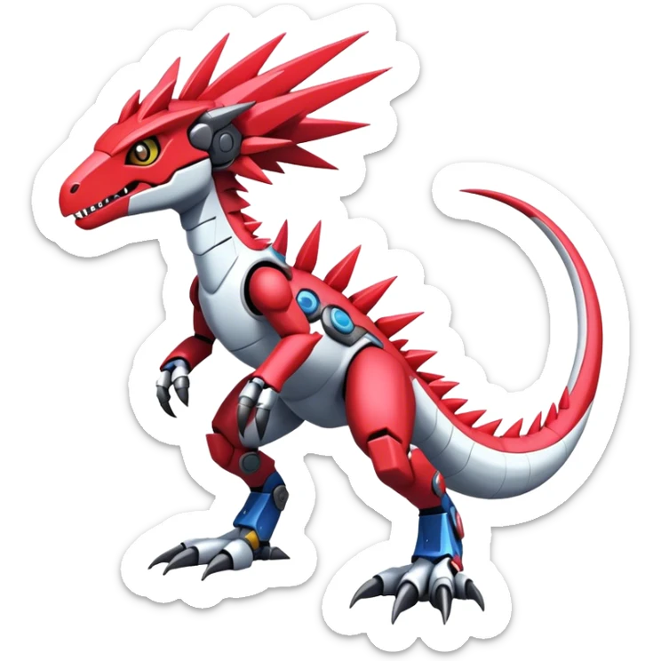Spiky Cool Edgy Futuristic shiny colorful Digimon-Fakemon-Guilmon-Velociraptor-Mecha full body  sticker