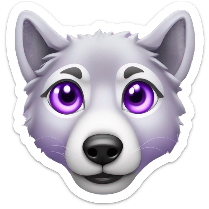 loup violet avec une loupe sur un oeil simple qui sourit ou qui dit merci sticker