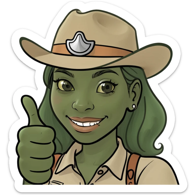African American girl in cowboy hat giving a thumbs up sticker
