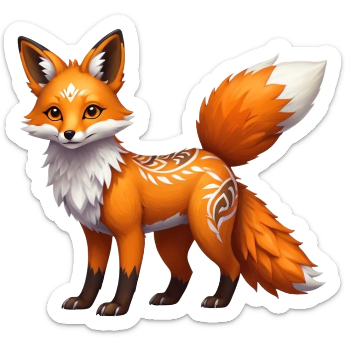 Epic Feral Rare Fantasy shiny cool fluffy Vernid-Trico-Fox-species-hybrid-animal by LiLaiRa, tribal-ark-patterns , tufted ears, full body sticker