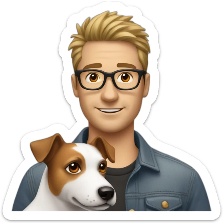 White Man with spiky hair with glasses with jack russell terrier dog sticker