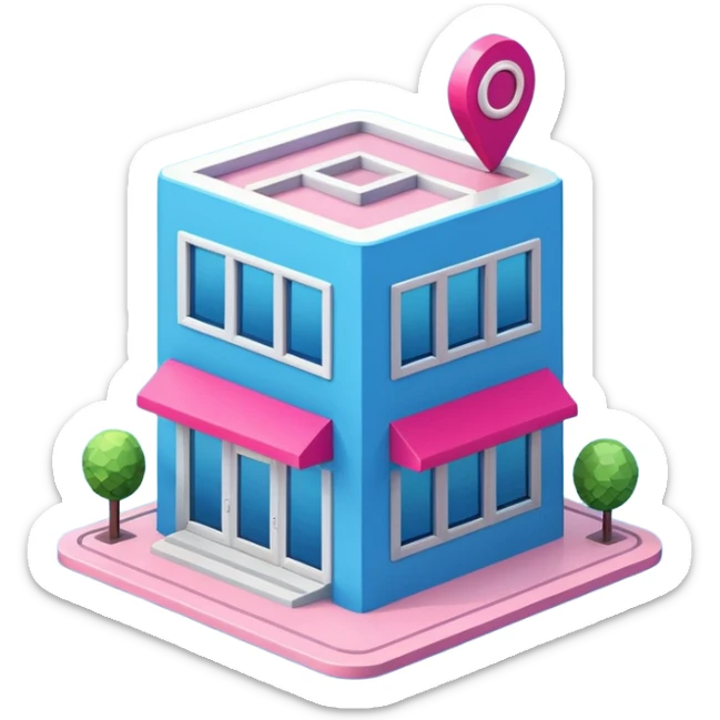 The building houses the Ozon order pickup point in its signature blue (digital blue) and raspberry colors. sticker