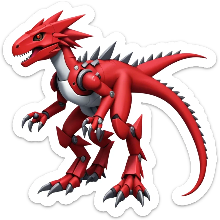 Spiky Cool Edgy Futuristic Red Digimon-Fakemon-Guilmon-Velociraptor-Mecha full body sticker