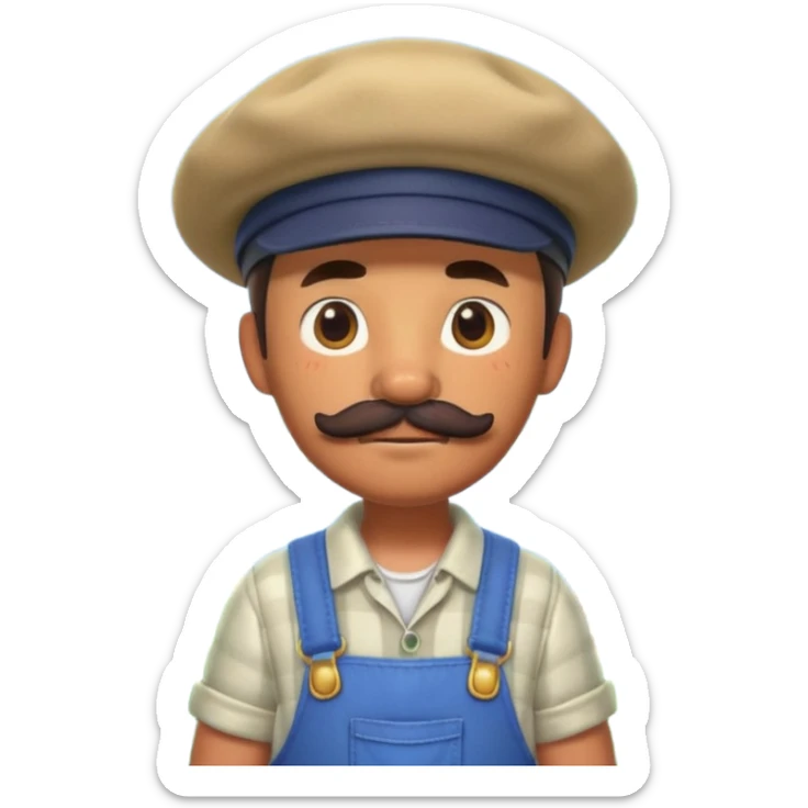 ANIMAL CROSSING CHARACTER ONLY: human famer with a beret and a mustache in the aninal crossing world 3d sticker