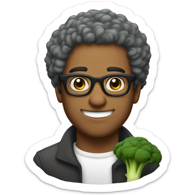 man in his 20s with broccoli hair and glasses in love with an aged man sticker