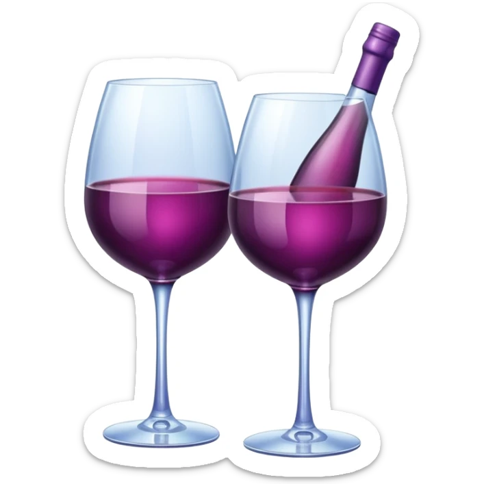 Realistic sparkling diamond glam bottle of Purple Wine and matching long stem wine glass. sticker