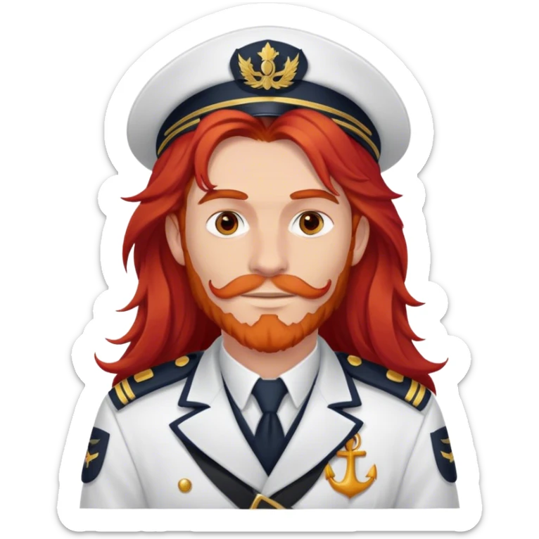 a male boat captain with long red hair no hair on face sticker