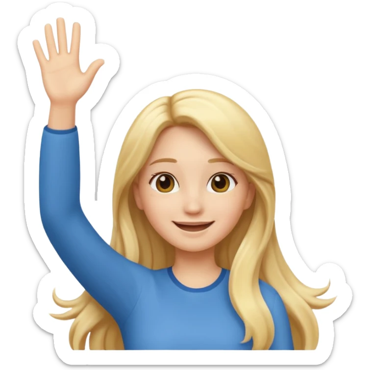 I want a white female animated gif emoji with long blonde hair putting hands up in the air sticker