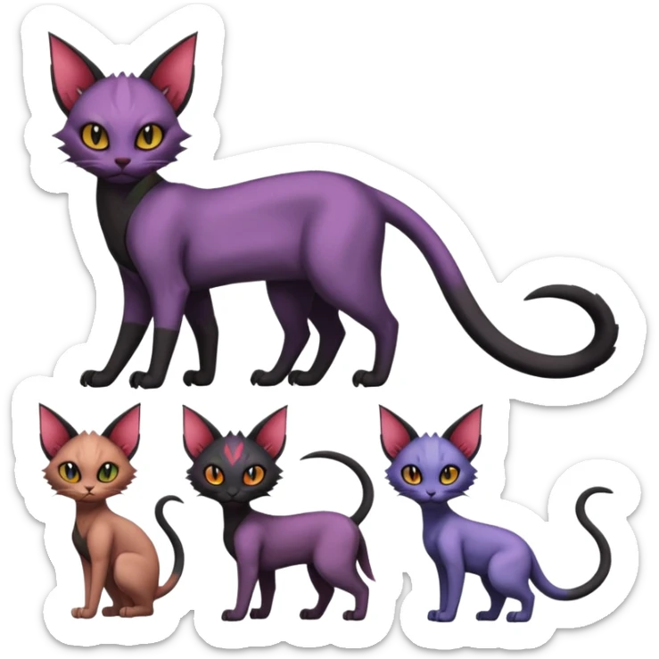 Black edgy Noivern-Noibat-Purloin-Torracat-Sphynx-Lykoi-Caracal-cat-Fakemon full-body sticker