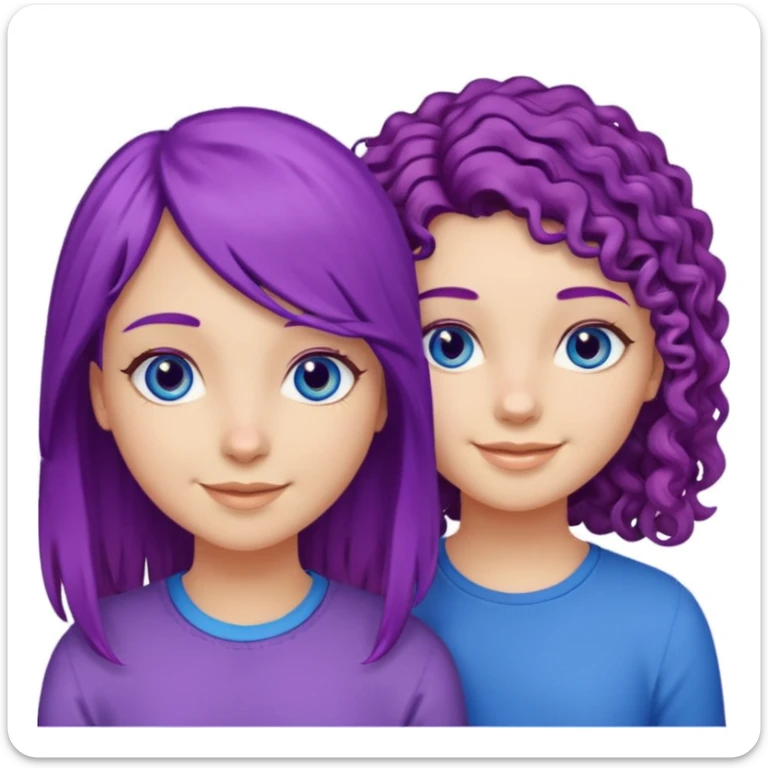 Two girl, best friends, one with purple straight hair and blue eyes, the other with curly brown hair with highlights and brown eyes sticker