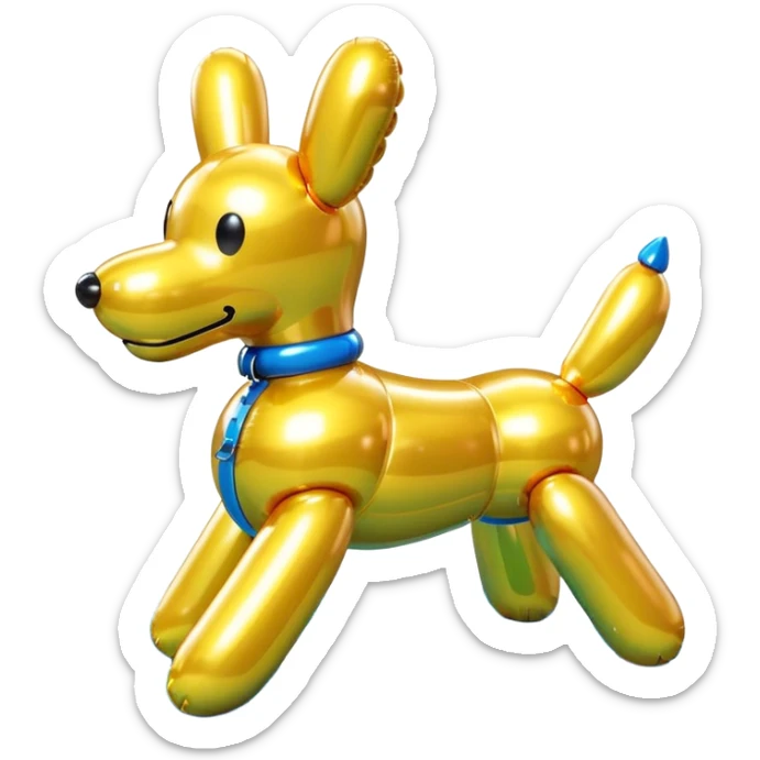 3D render of Balloon Dog made of shiny inflatable vinyl, visible seam lines, air valve, highly reflective plastic texture, pool toy aesthetic, Apple emoji style, isolated on white background --v 6.0 sticker