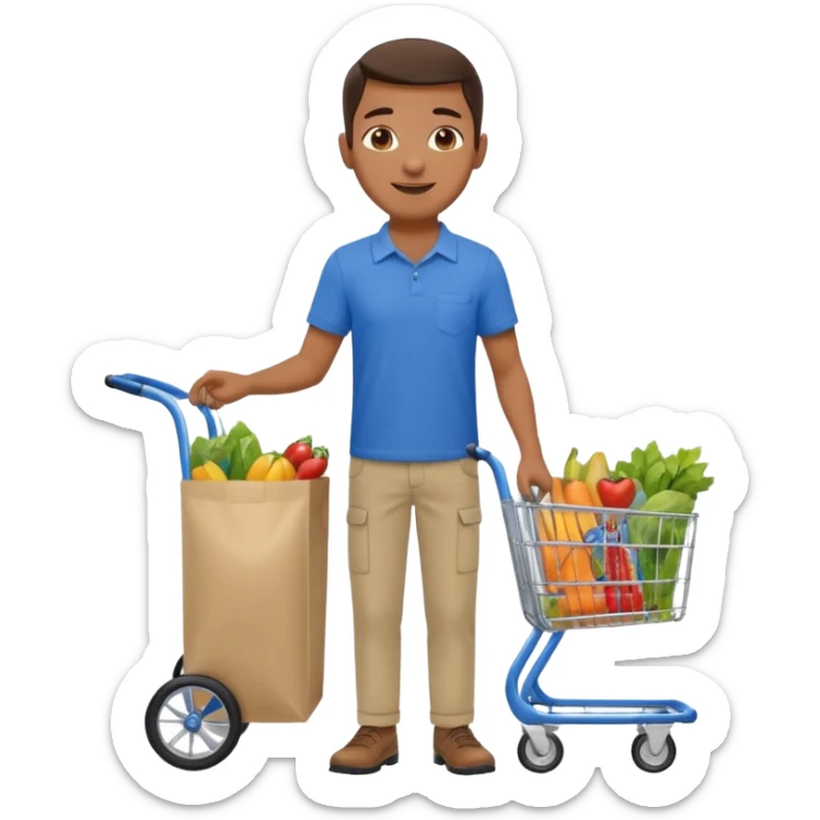 build me a personalized emoji whee it's a smart cart for grocery and a latino looking face that works as jack of all trades sticker