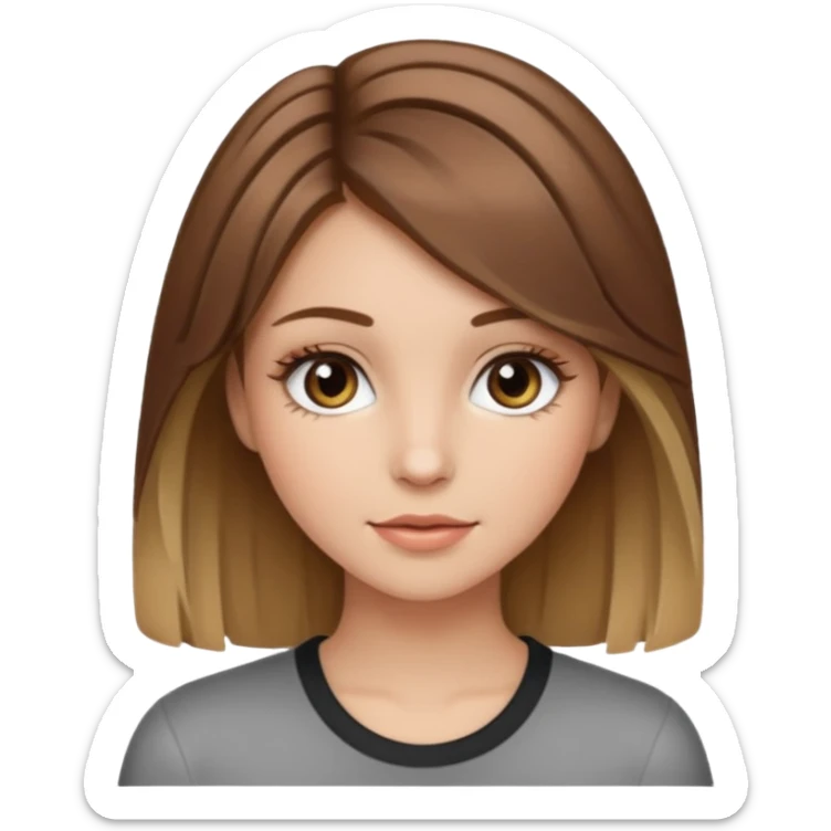 Gör en emoji som är en tjej och den ska ha långt hår hårfärgen ska vara brunt hår med blonda slingor hon ska ha fransar men dom ska se naturliga ut  sticker