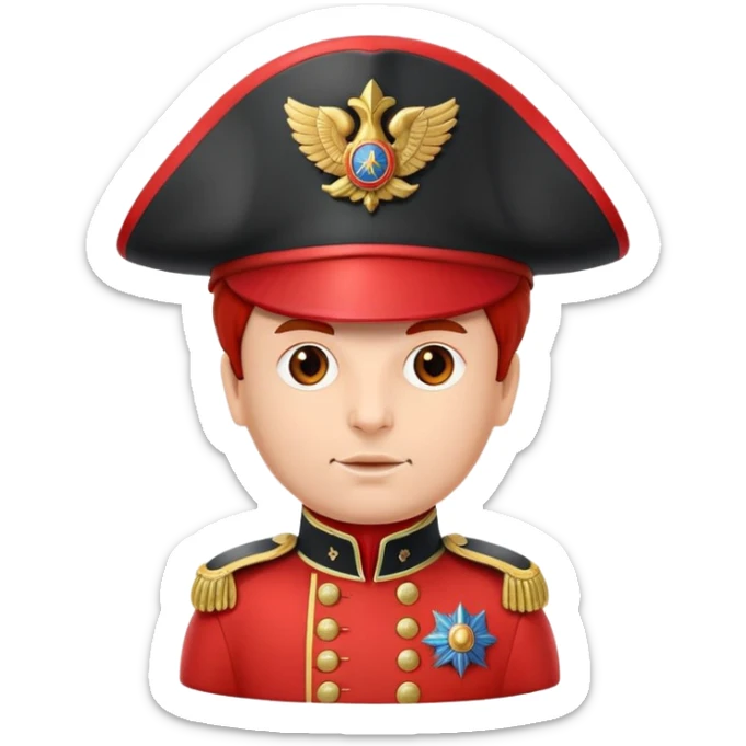 Tomato wearing Napoleon Bonaparte's bicorne hat and military officer uniform sticker