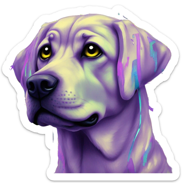 .Zombie_ Vaporwave black holographic oilslick zombie yellow Labrador zombie dog yellow caution tape graffiti stripes iridescent blue purple mane yellow stripes sticker