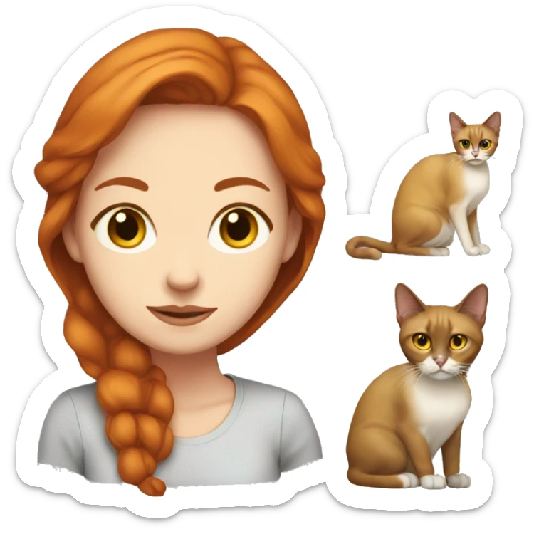 red hair pale woman with siamese brown cat-yellow eyes sticker