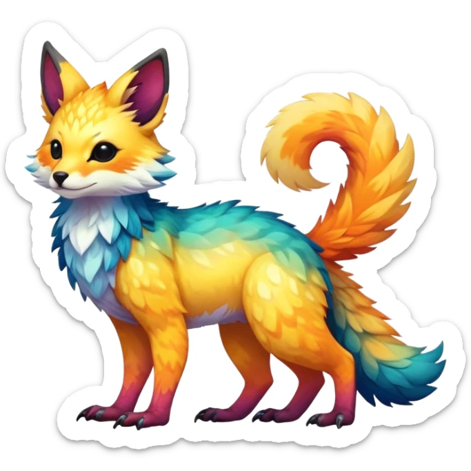 Epic Feral Rare Fantasy shiny cool fluffy Vernid-Trico-species-hybrid-animal by LiLaiRa, gradient markings, full  body sticker