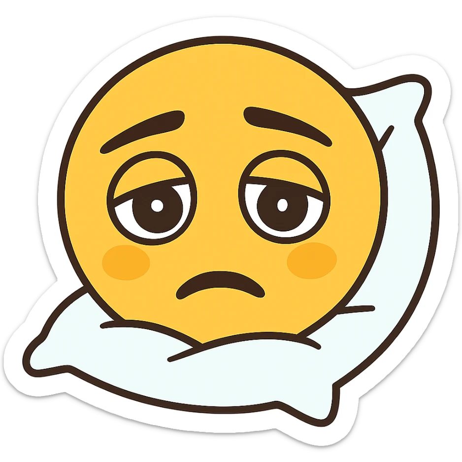 Add a soft pillow under the tired yellow face, keep the background transparent. sticker