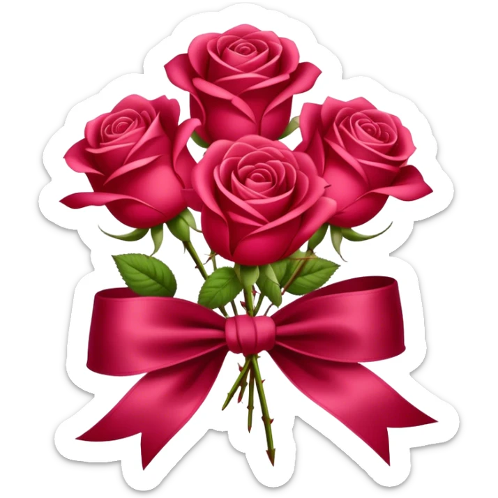 Roses in Persian red color tied with silk aesthetic ribbon of powder raspberry color in glamour vintage theme sticker
