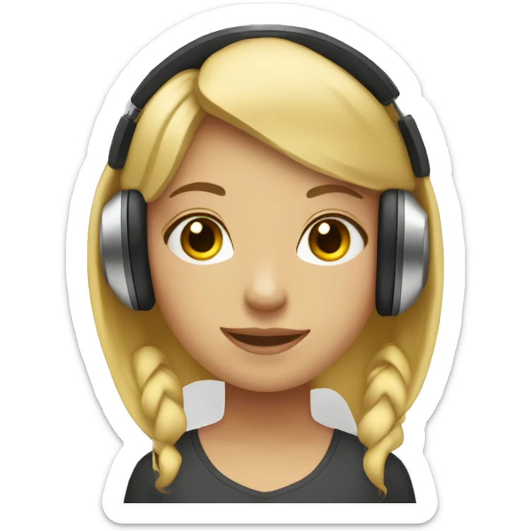 blonde straight hair girl with headphones and music notes around face sticker