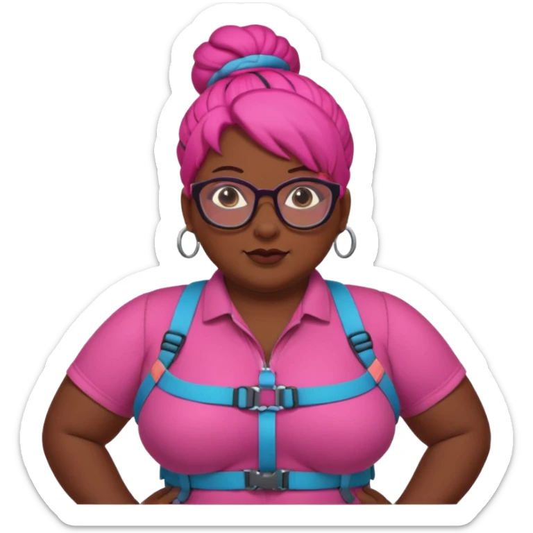climber fat woman with dark pink bun hair and glassess sticker