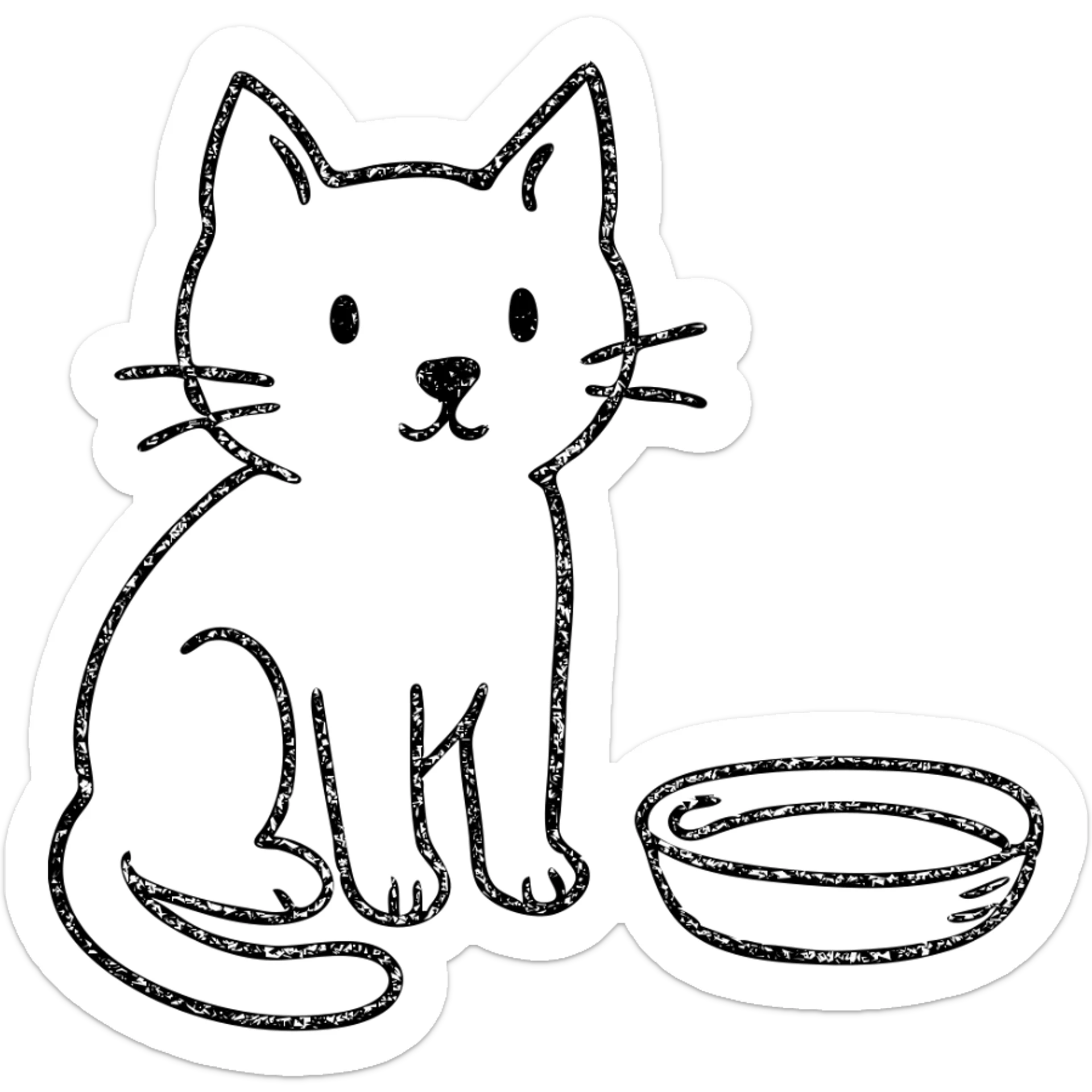 hand drawn outlined icon of a cat with a saucer of milk sticker