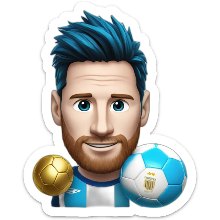 leo messi con el balon de oro y la camiseta de entrenamiento azul de argentina sticker