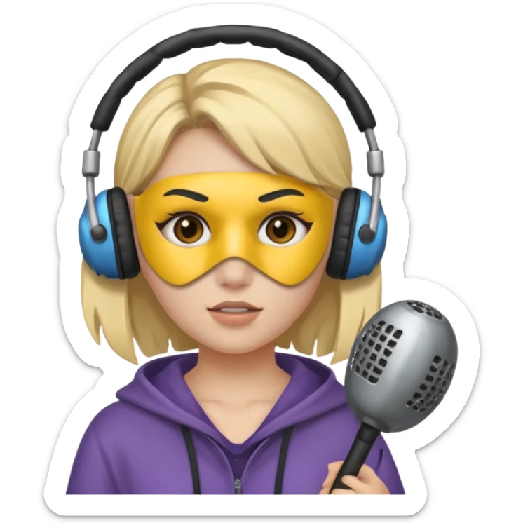 A girl whit a headphones and a mace mask in her face sticker