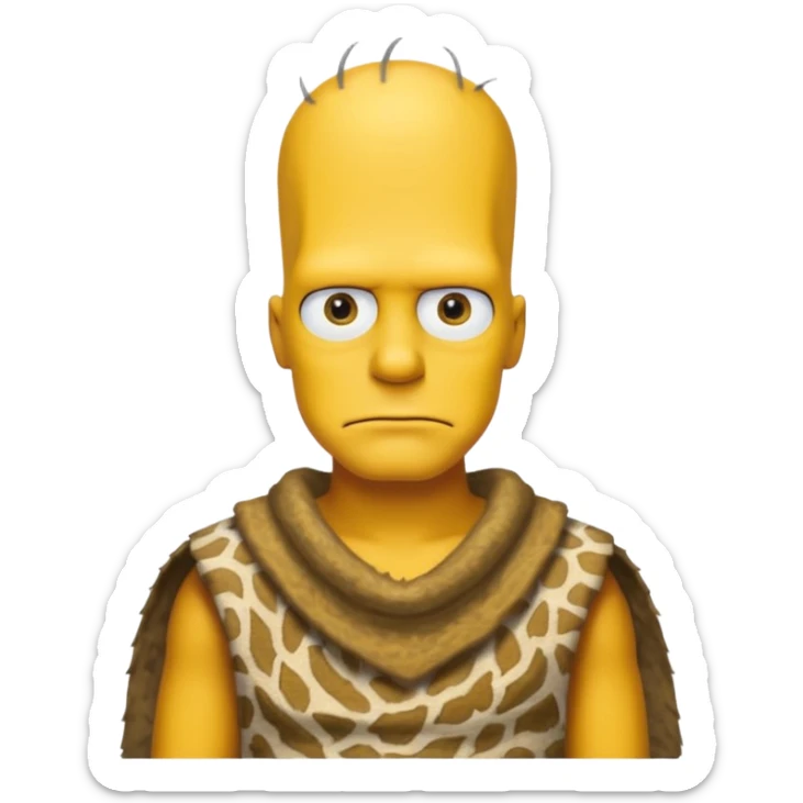 a simpson guy wearing ancient animal skin cloth, half body, icon, yellow skin sticker