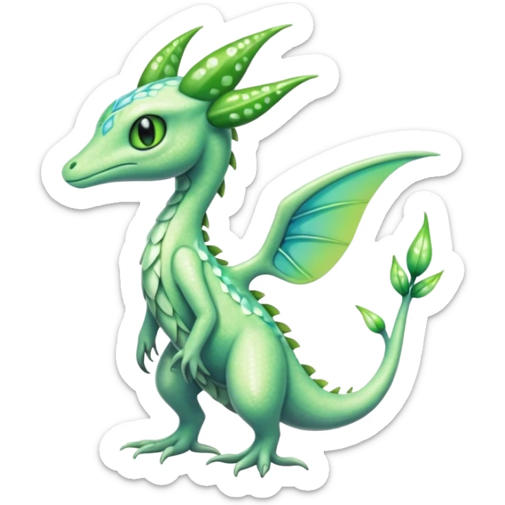 Sparkly White And Green Natural Flowery Colorful Grovyle-Salandit-Celebi-Fakémon-hybrid-creature (full body)  sticker