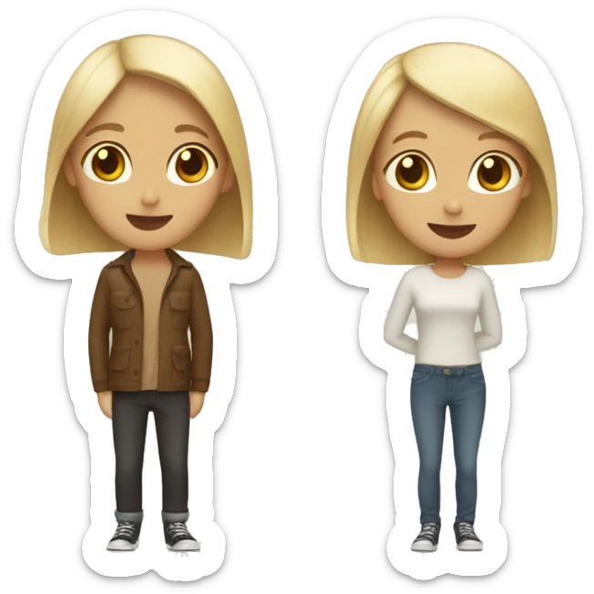 Two friends, one tall with short blonde bob. The other short with long brown hair sticker