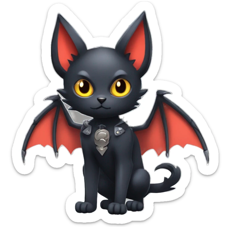 Black Edgy Kawaii Punk-Gothic Bat-winged Litten-Bat-cat-Fakemon full body sticker