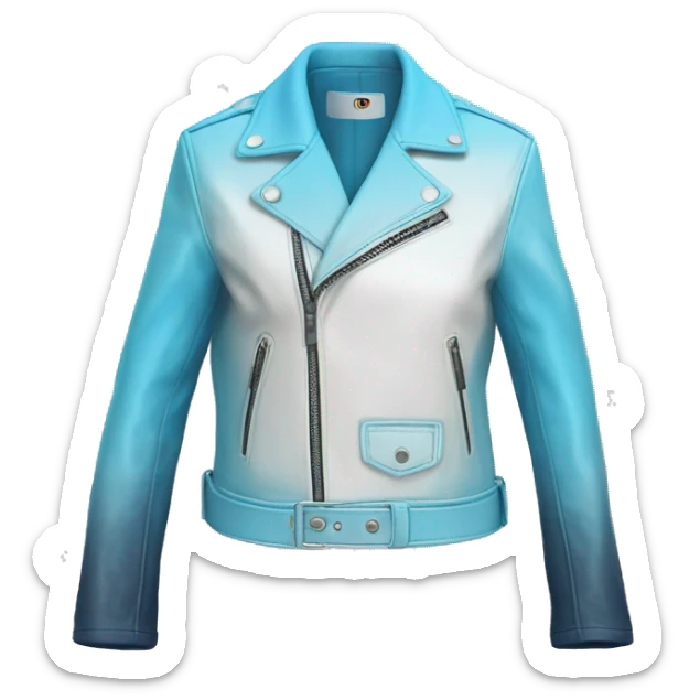 Realistic side view of a sky blue to white ombre fashion leather jacket. sticker