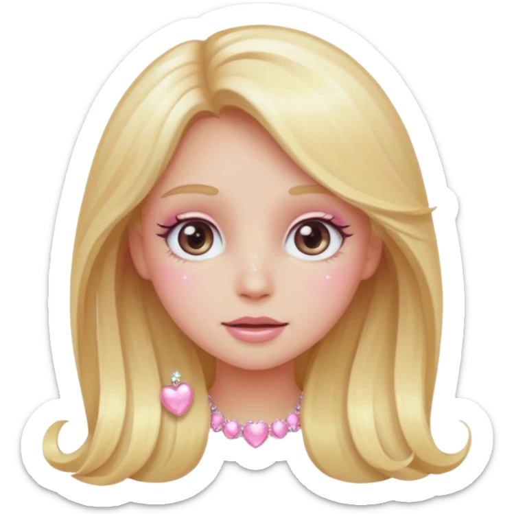 “Emoji girl, pastel pink blush, sparkly wide eyes, long blonde hair.” sticker