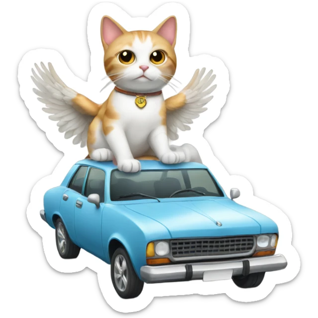 cat driving with bowl of wings on top of the car sticker