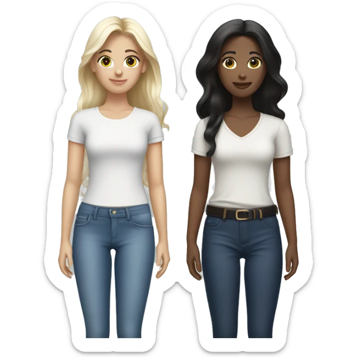 Two girls, one with dark hair, the other with bleached hair, in jeans and blouses sticker