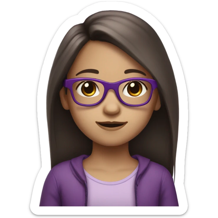 extra pale little girl in purple glasses and dark brown long hair sticker