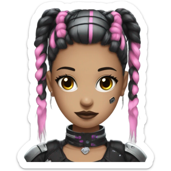 cyborg girl, pink twintails, cyberpunk, black collar, black crop top, gamer, goth sticker