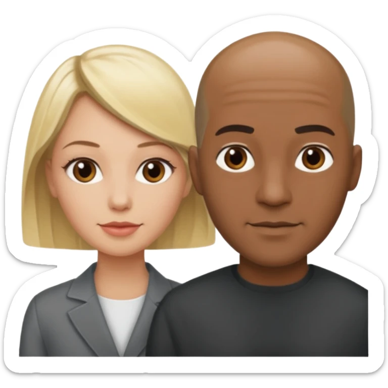 One woman medium length blond highlights hair
One man medium dark skin no hair sticker