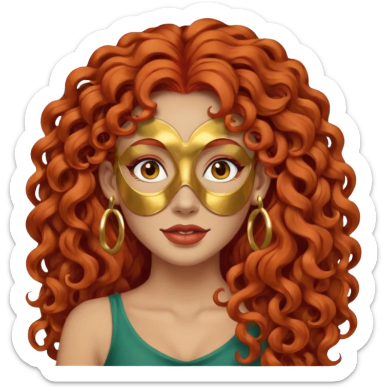 red haired very long curly haired woman with full face clay mask  and big earrings sticker