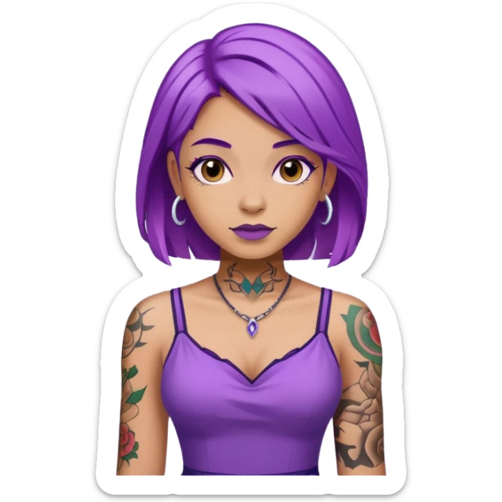 women with tatoos and hightlight that tatoos with purple hair and different color dresses sticker