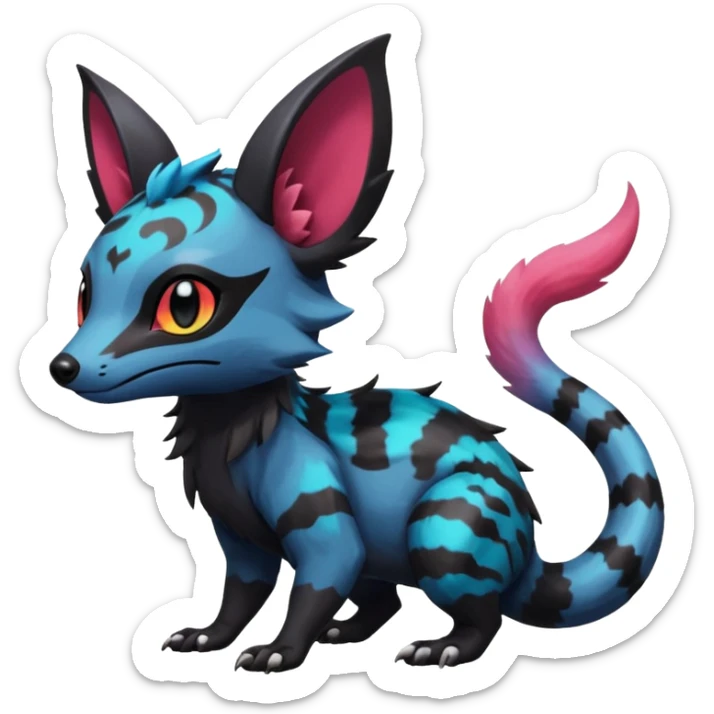 Rare exotic cute epic aesthetic gothic colorful Salandit-Eevee-Civet-species-Fakemon-hybrid-creature, with markings, full body sticker