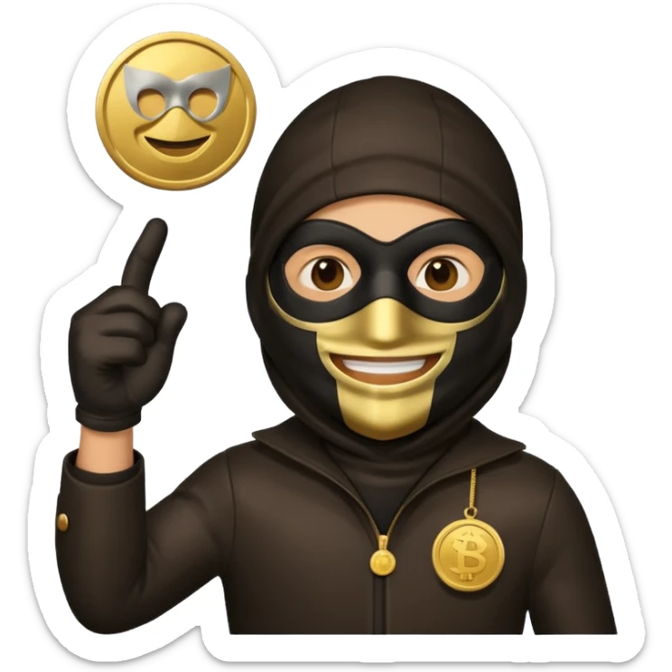 Robber emoji holding a 💰 wearing a mask that is made of robber suit without showing his hand the 💰 need to be in the left without is showing hands sticker