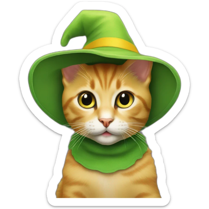 kitten wearing a stanley ipkiss green halloween mask and wearing a yellow hat from the film the mask sticker