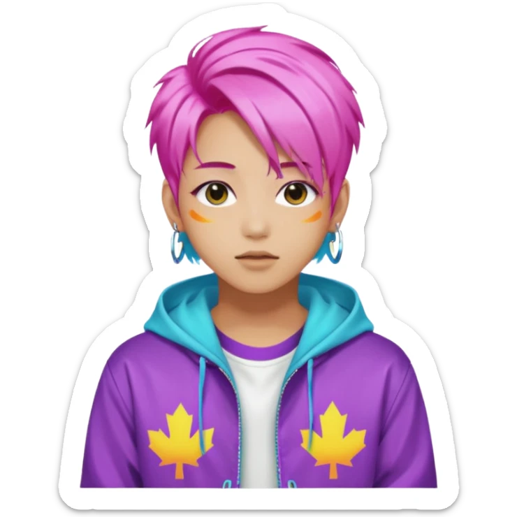 portrait of young idol in Kpop style, wearing flashy streetwear outfit, colorful dyed hair sticker