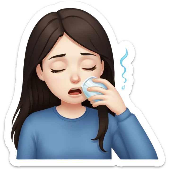 girl with long dark brown hair and pale skin hungover vomiting sticker